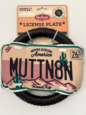 MuttNation Large Durable License Plate on hard plastic wheel / Tugger Dog Toy